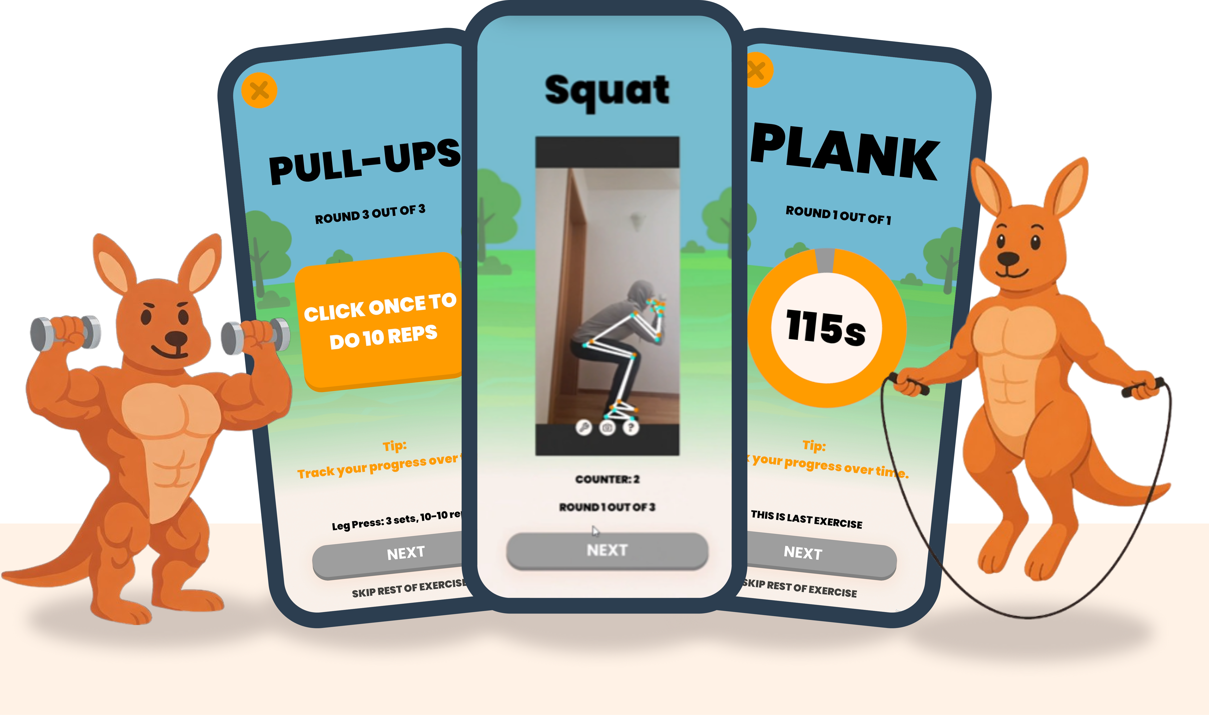 KangiApp workout screen with AI-assisted training guidance
